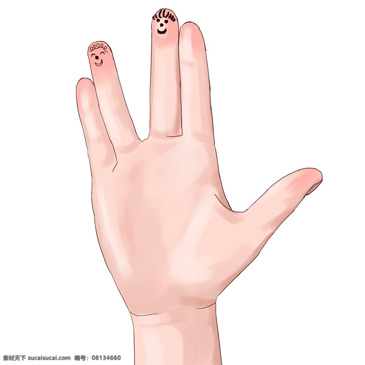 卡通 笑脸 手指 插图 装饰 漂亮的大手 细长的手指 笑脸手指画 个性 分开的手指 手掌 卡通插画