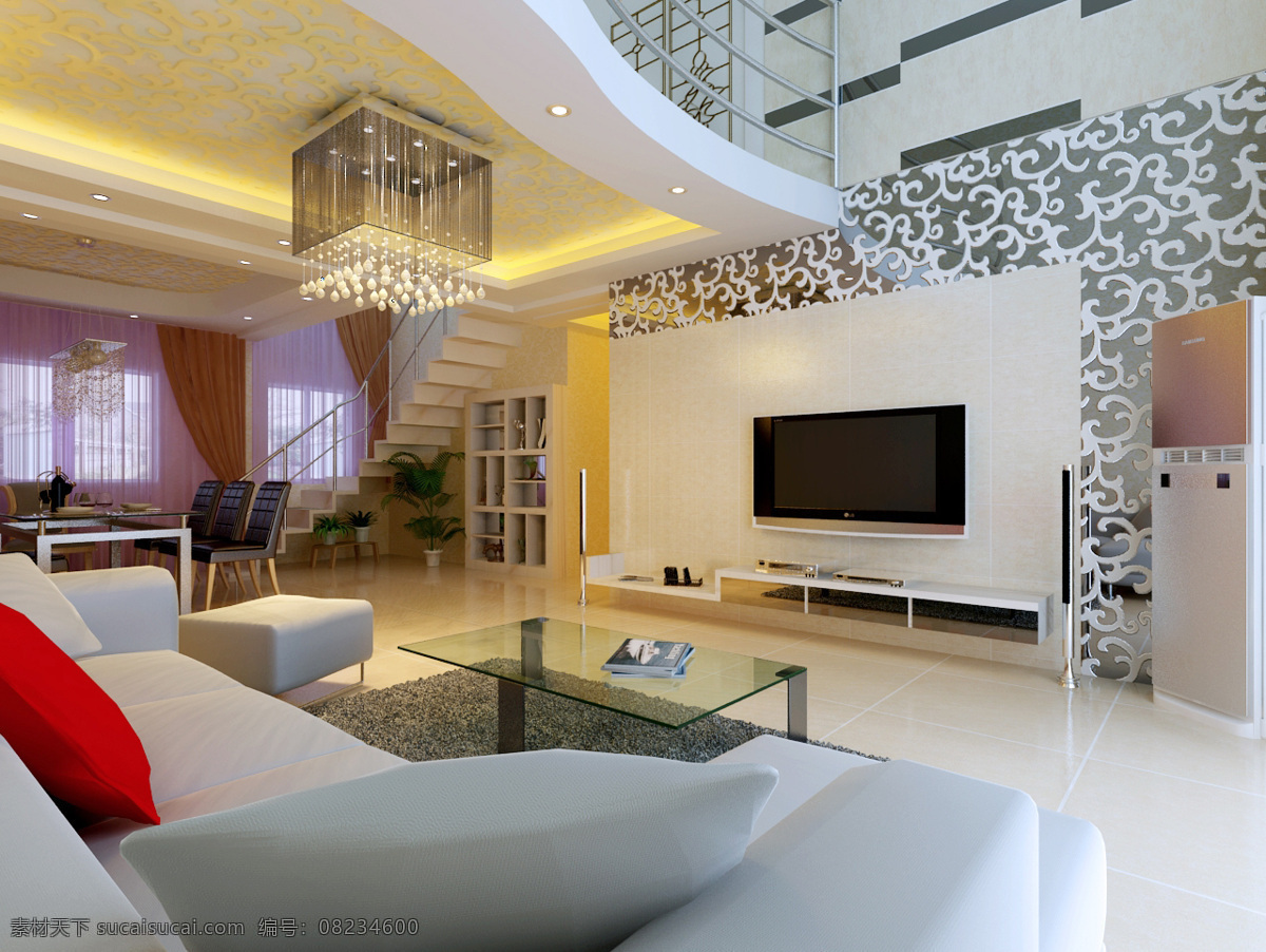 客厅 效果图 布置 光线 环境设计 客厅效果图 楼梯 室内设计 效果 装饰素材
