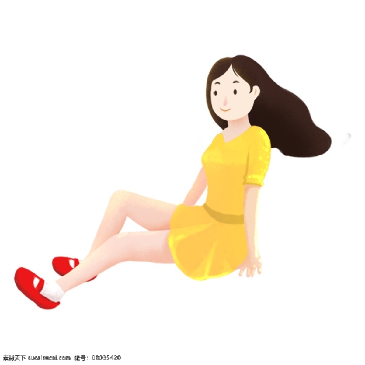 卡通 手绘 时尚 女孩 免 抠 元素 精致人物 手绘元素 装饰 黄衣裙
