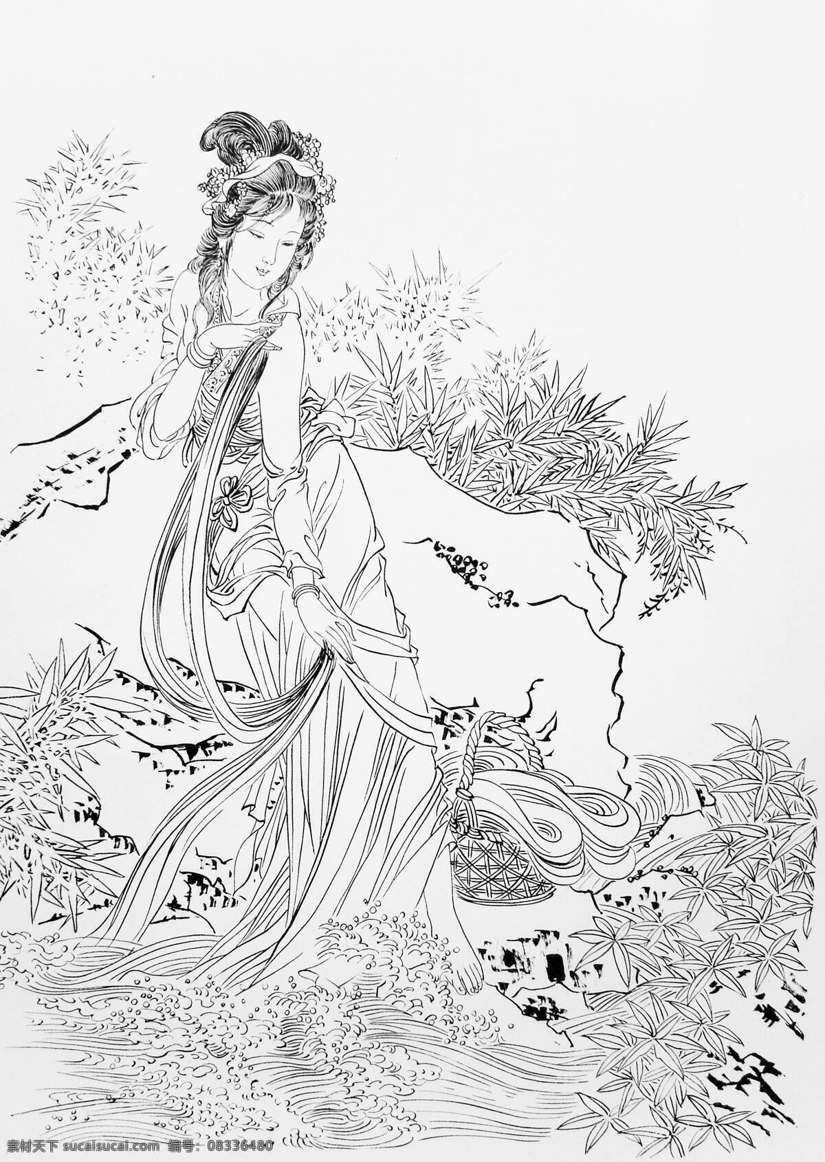 白描 西施 场景 文化艺术 绘画书法 设计图库