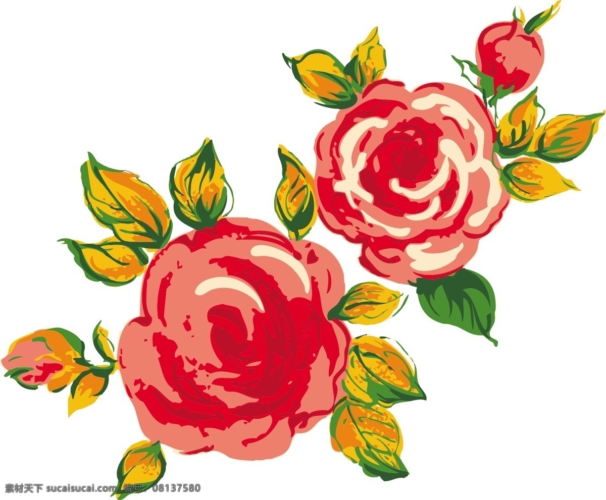 矢量 鲜艳 玫瑰花 彩绘 花瓣 花朵 鲜艳玫瑰花 鲜花画稿 矢量图 其他矢量图