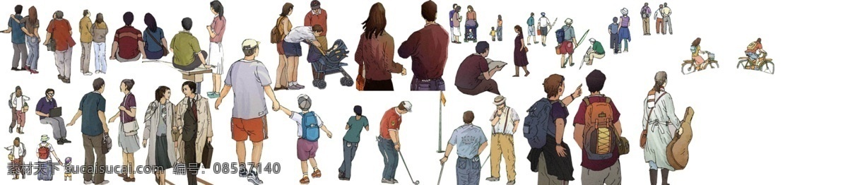 ps人物手绘 手绘 ps景观人物 效果图 男女老少