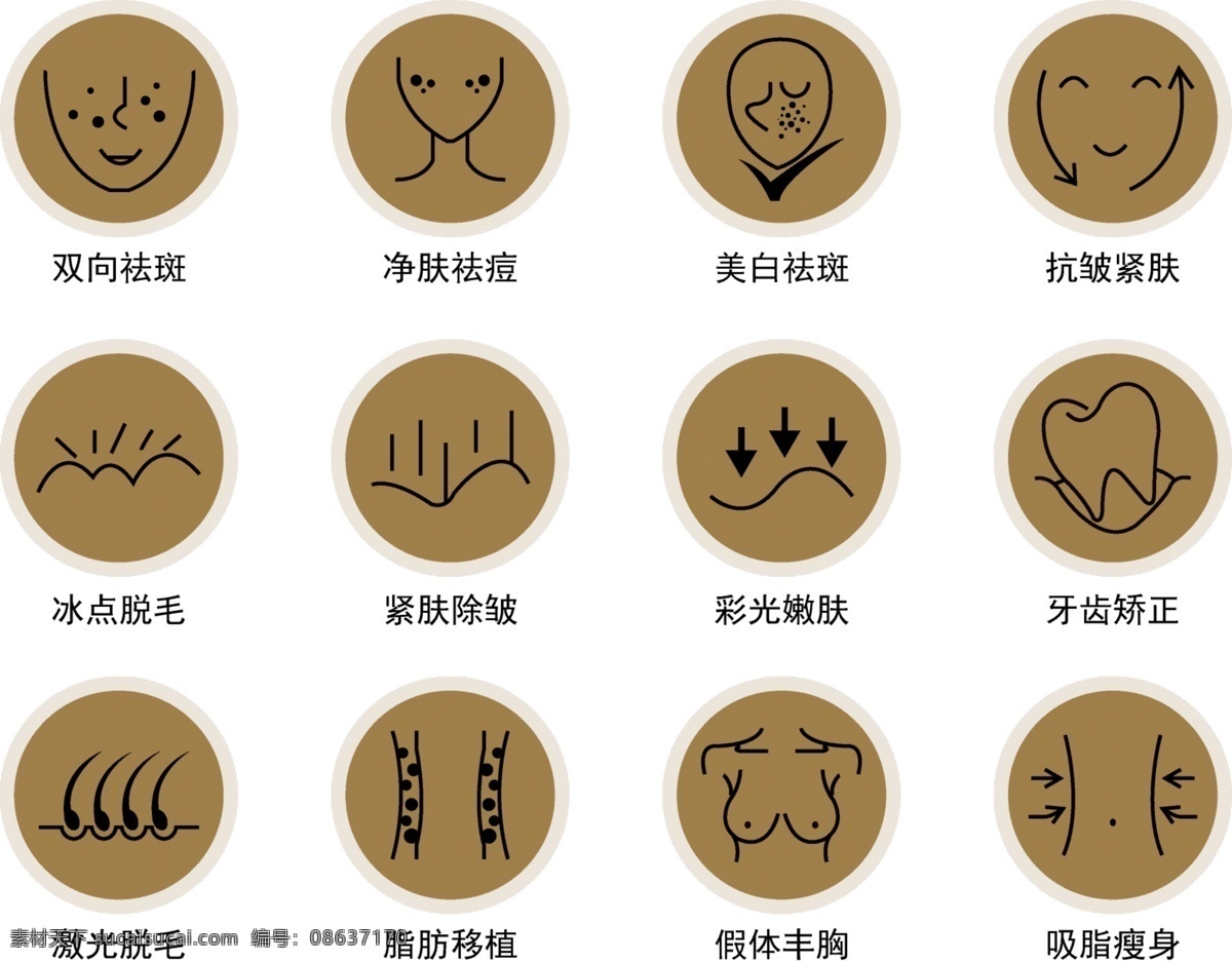 整容图标 净肤祛痘 美白祛斑 抗皱紧肤 冰点脱毛 紧肤除皱 彩光嫩肤 牙齿矫正 激光脱毛 脂肪移植 假体丰胸 吸脂瘦身 整容元素图标 瘦脸 美容图标 整容 美容 整容医院 微整容 微整形 整容手术 医疗 标志图标 其他图标