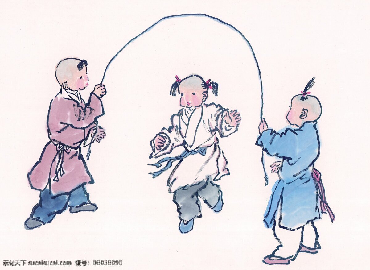 儿童 跳绳 欣赏 图 孩子 玩耍 嬉戏 文化艺术