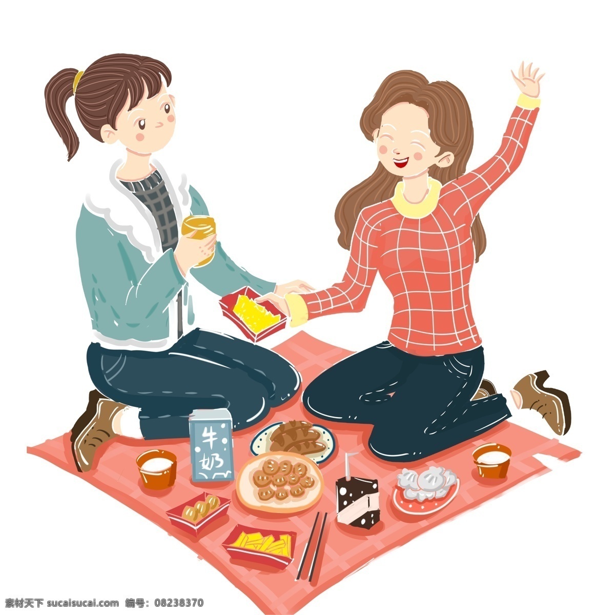 野餐 女孩 图案 元素 人物 卡通 美食 简约 设计元素 手绘 装饰图案 元素设计 创意元素 psd元素
