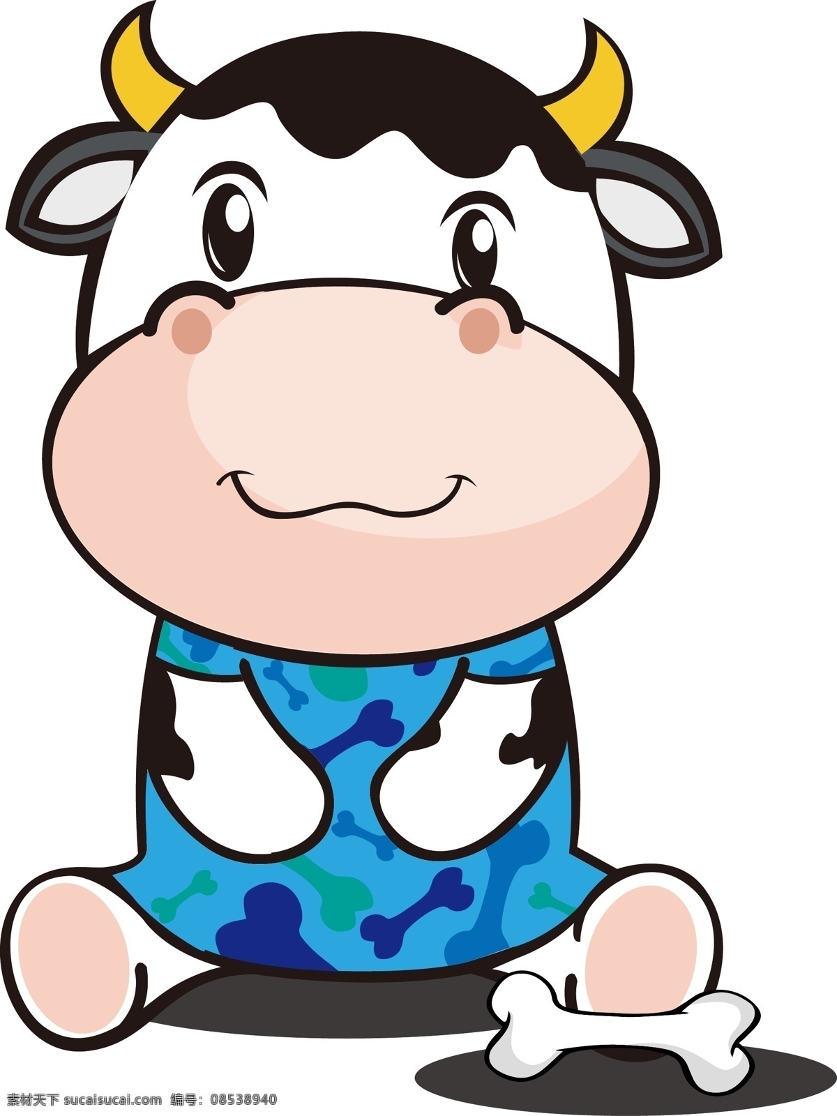 坐下 卡通 牛角 牛头 可爱 奶牛 骨头 牛角牛 头可爱 动漫动画 动漫人物