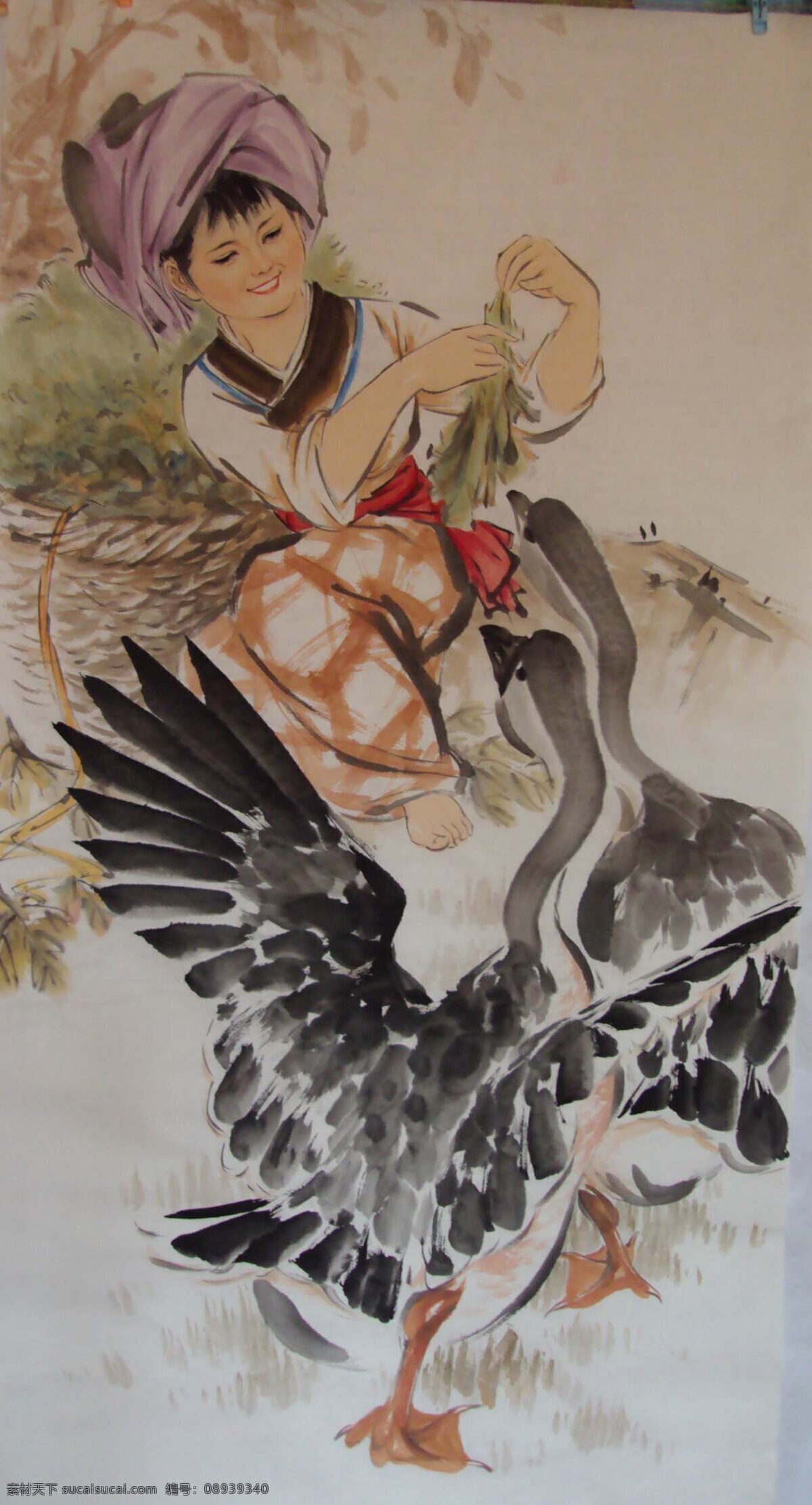 鹅 美女图片 水墨画 名画 水墨花卉植物 国画 中国画 绘画艺术 装饰画 挂画 书画文字 文化艺术
