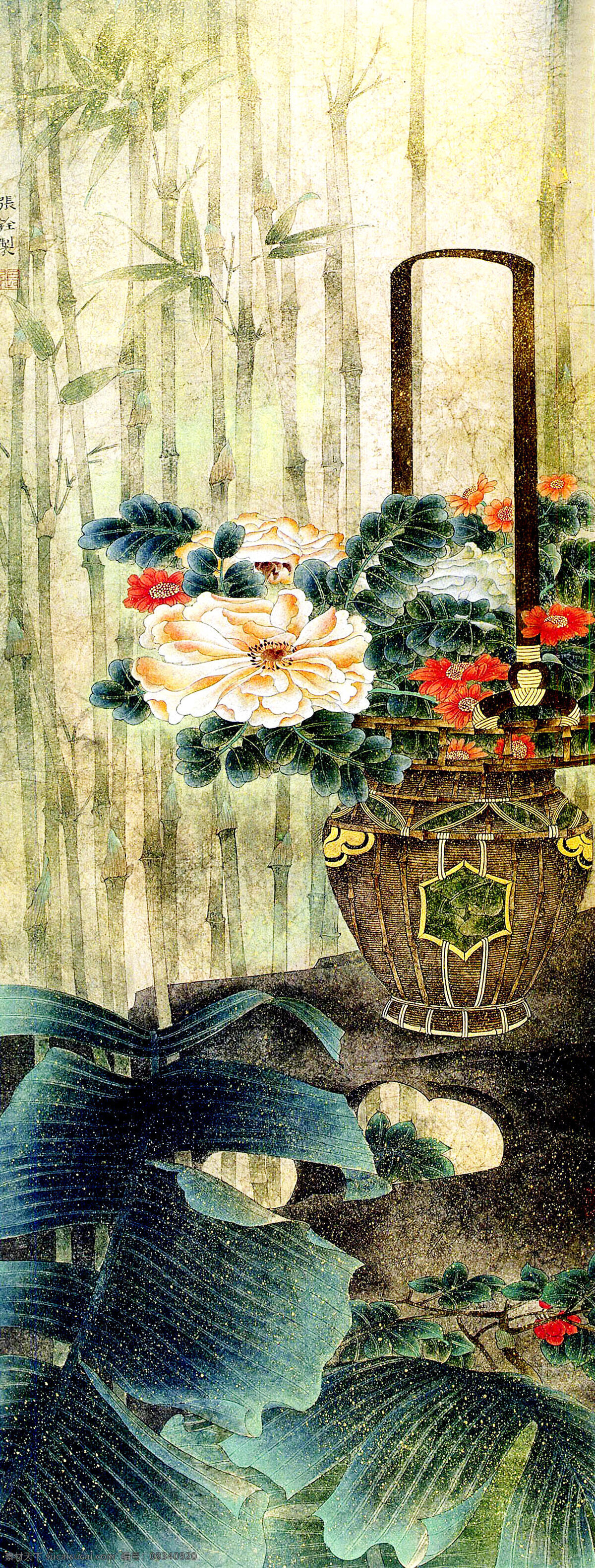 芬芳 工笔画 国画艺术 花朵 花卉画 花篮 绘画 绘画书法 长春图 中国画 水墨画 竹林 蕉叶 石头 书法 印章 国画集25 文化艺术 装饰素材 雕刻 图案