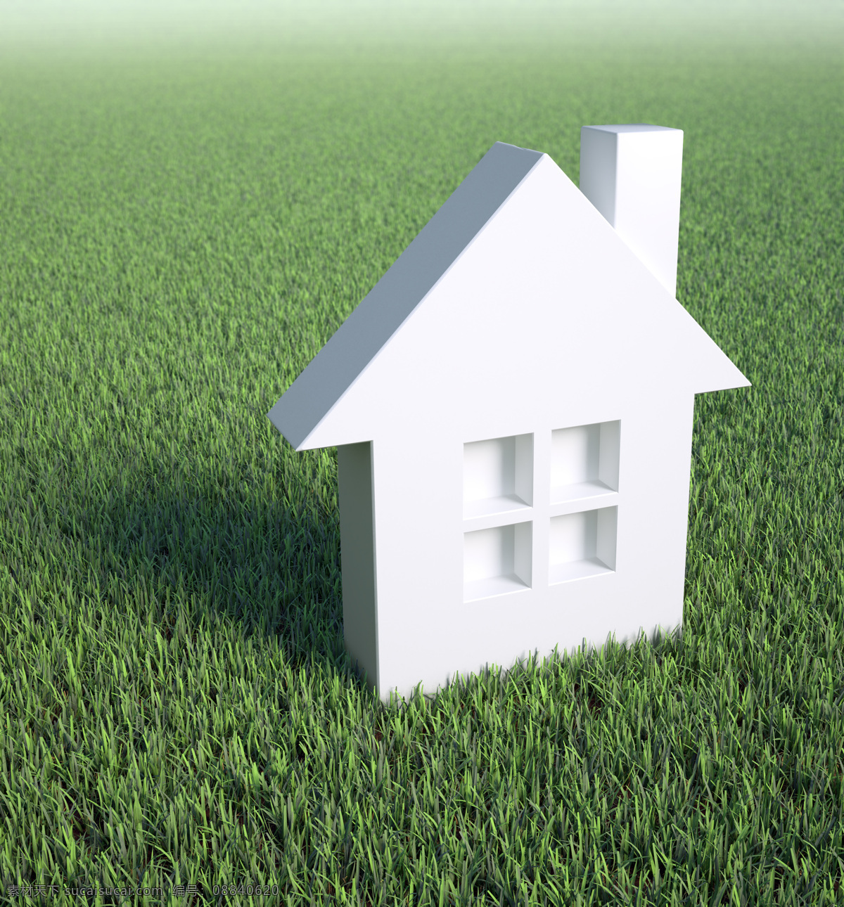 草地 上 房子 房子模型 白色模型 草坪 天空 山水风景 风景图片