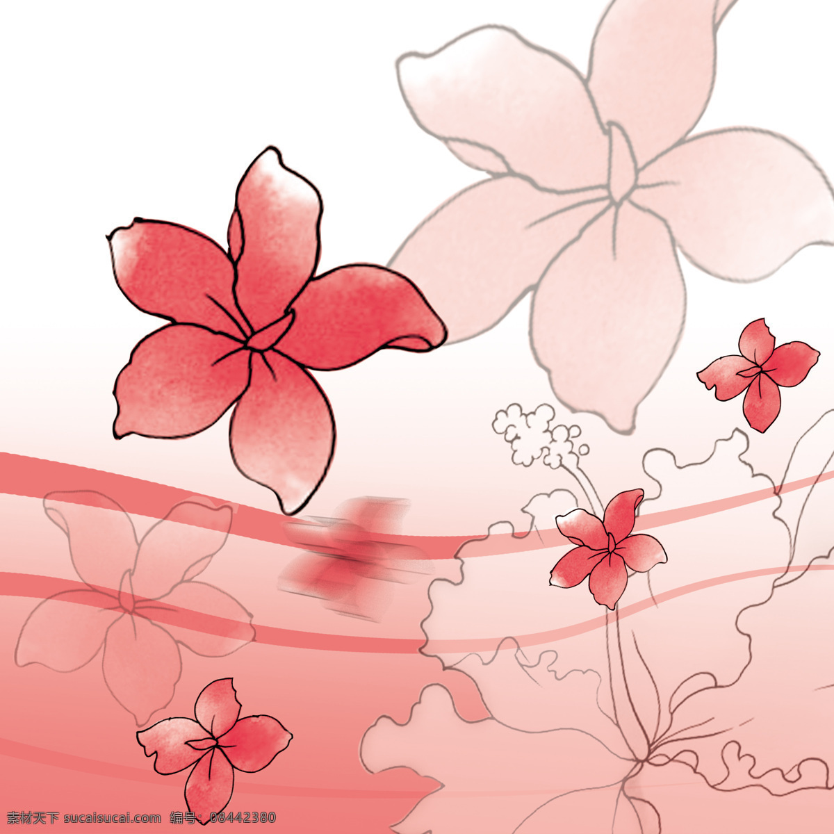 粉色 线条 花朵 装饰画 藤蔓