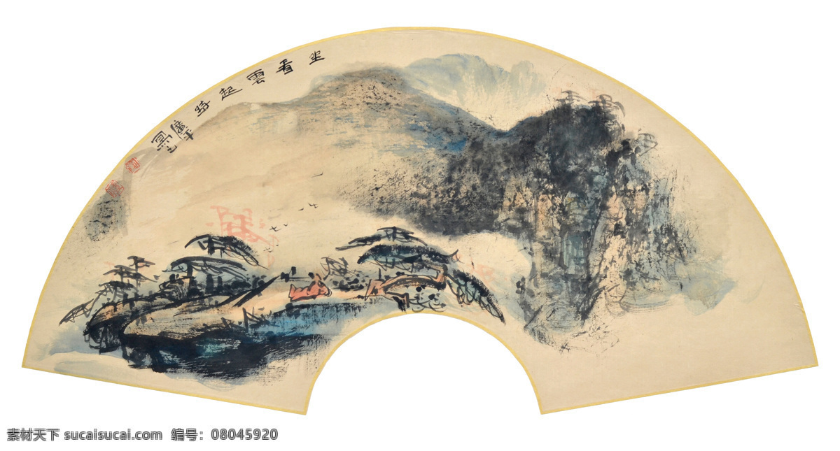 国画艺术 绘画书法 美术 人物 山岭 山水画 树木 坐 看 云起 时 设计素材 模板下载 坐看云起时 中国画 松树 云雾 文化艺术