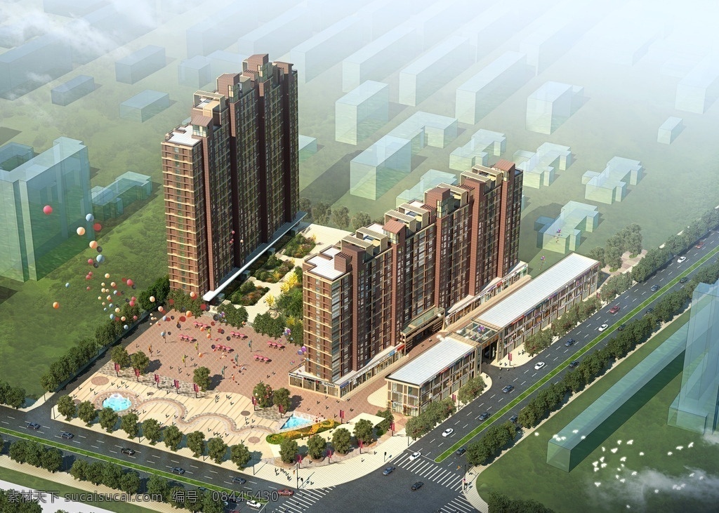 商业 中心 鸟瞰图 商业中心 商业街 住宅楼 室外效果图 小区住宅 2016 3d设计