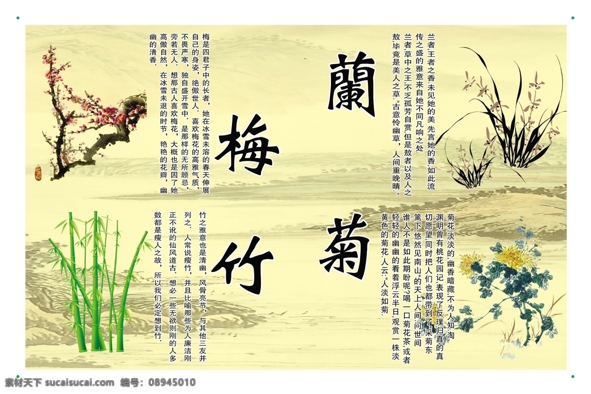 梅兰竹菊 梅花 兰花 竹子 菊花 名画介绍 名花介绍 梅花介绍 兰花介绍 竹子介绍 菊花介绍 广告设计模板 源文件