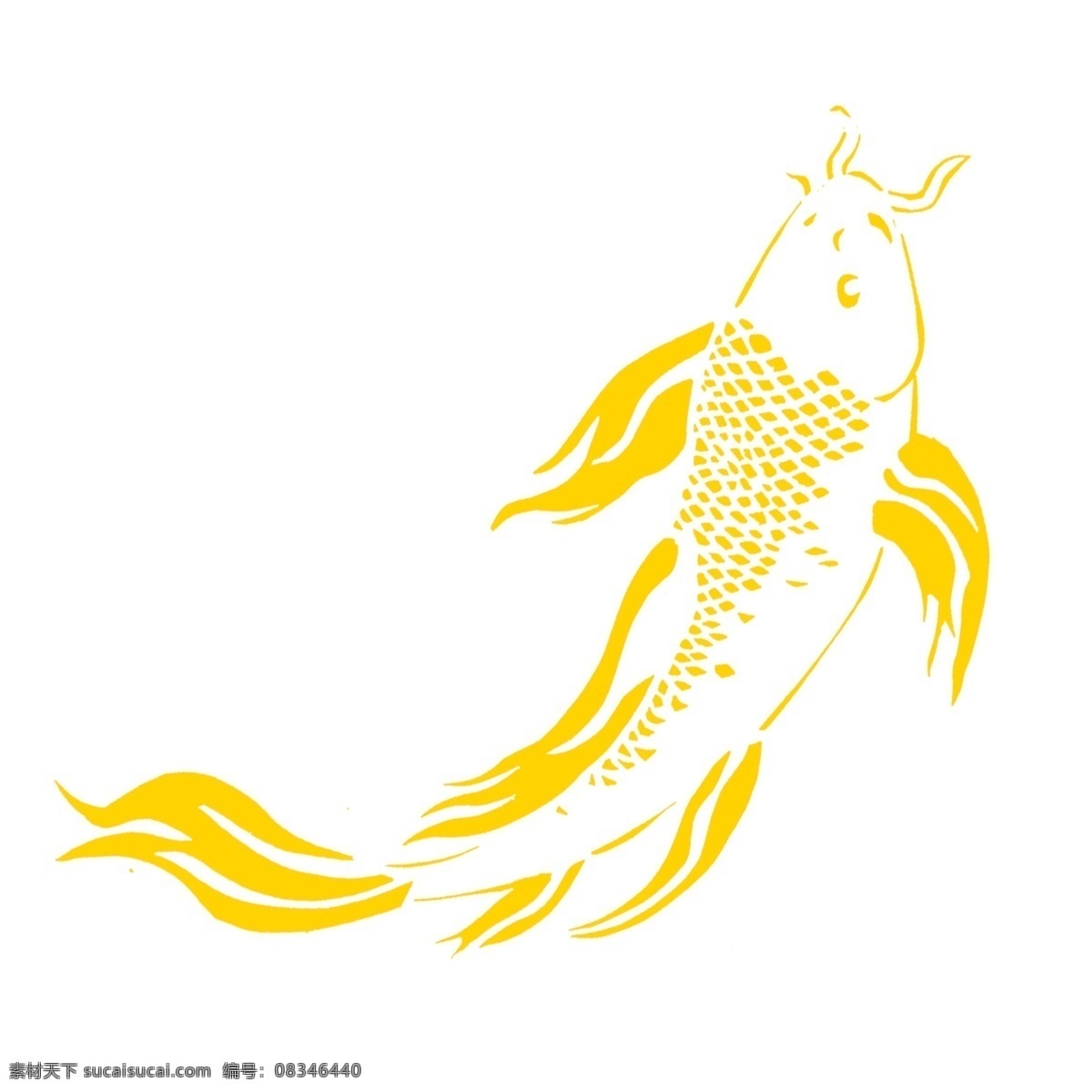 简约 手绘 黄色 鲤鱼 透明 黄色鲤鱼 动物 免抠元素 透明素材 装饰元素