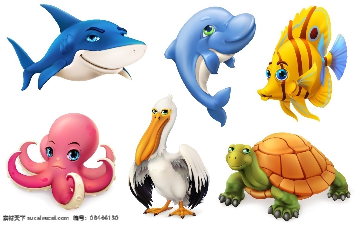 海洋 动物 矢量 海洋动物矢量 海洋动物素材 海洋动物 海豚 乌龟 八爪鱼 共享设计矢量 生物世界 海洋生物