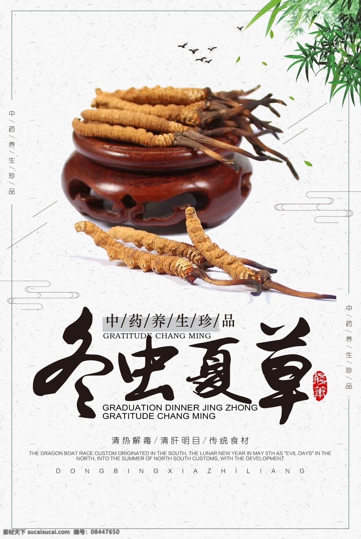 冬虫夏草 标语 中医 古风 复古 海报