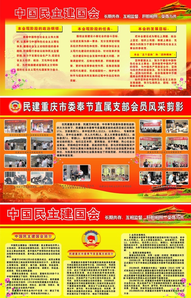展板模板 展板 背景 党建展板 红色背景 花 民建 天安门 长城 党 展板背景 展板素材 cdr矢量图 矢量图库 矢量