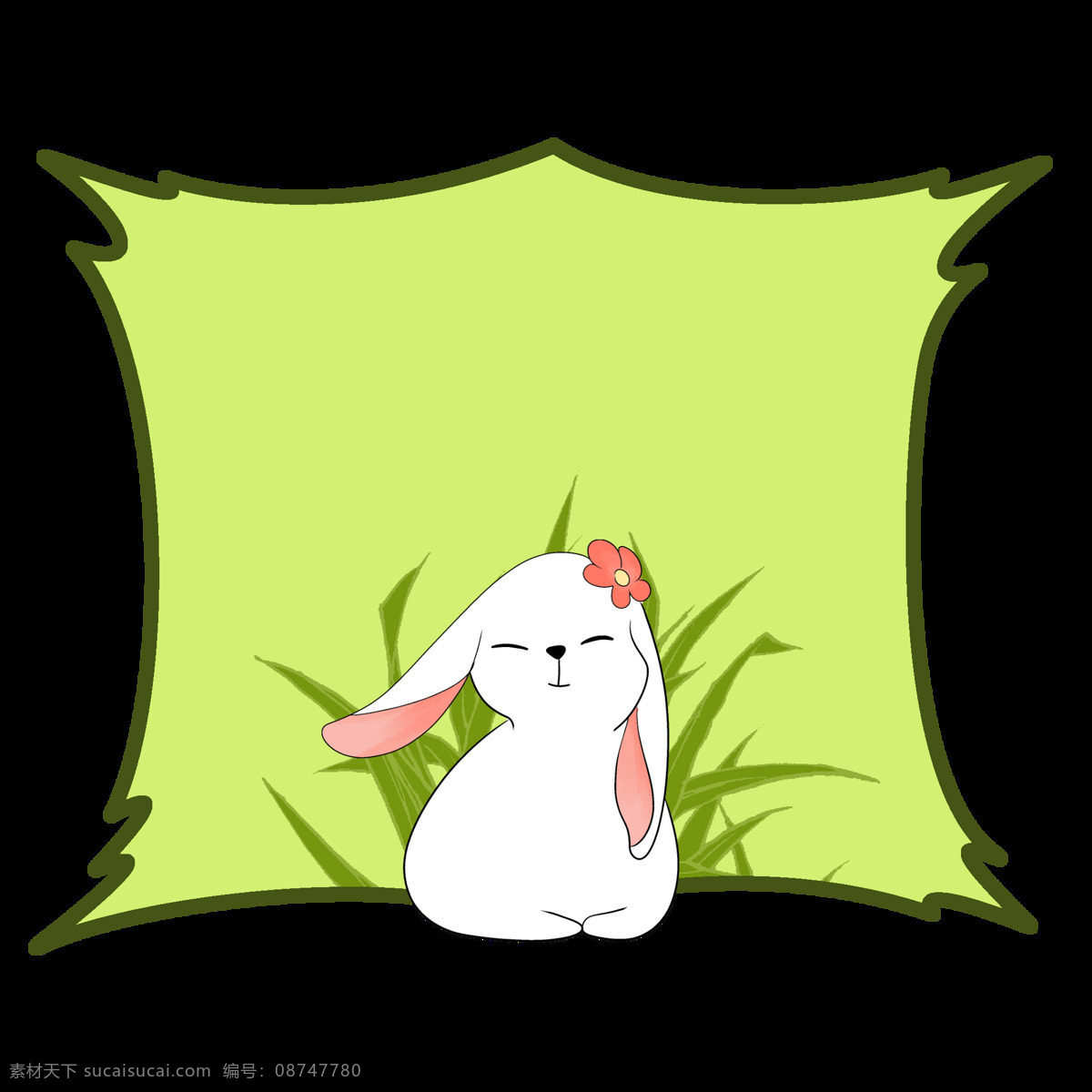 白色 兔子 边框 插画 手绘兔子边框 绿色的植物 绿色 漂亮 可爱
