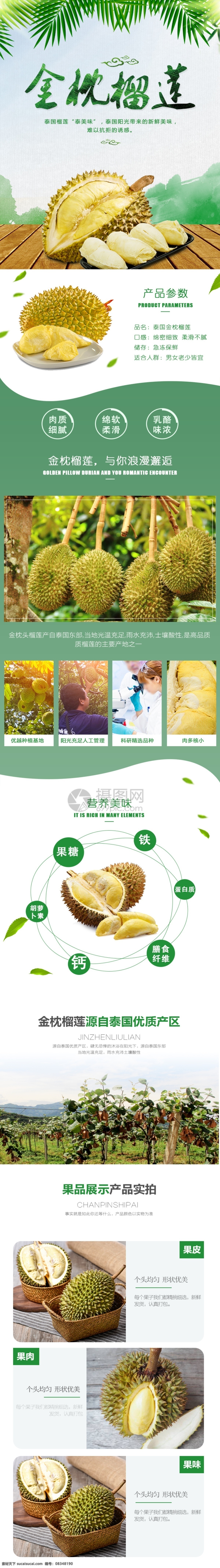 榴莲水果详情 榴莲 热带水果 详情页 电商详情页 淘宝详情页 天猫详情页 电商 淘宝 天猫 金枕榴莲 绿色详情页