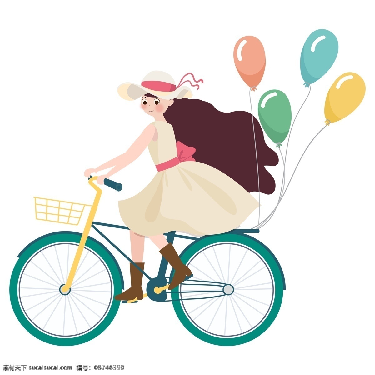 简约 手绘 骑车 女孩 透明 插画元素 骑车女孩 卡通 免扣素材 气球