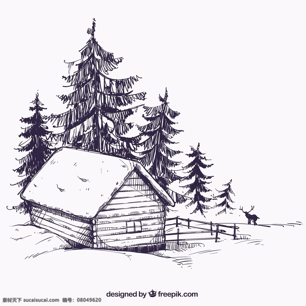 木屋 冬季 景观 小品 背景 雪 房子 手 手绘 风景 素描 冬季背景 绘画 十二月 木 雪背景 寒冷 季节 草图 小屋