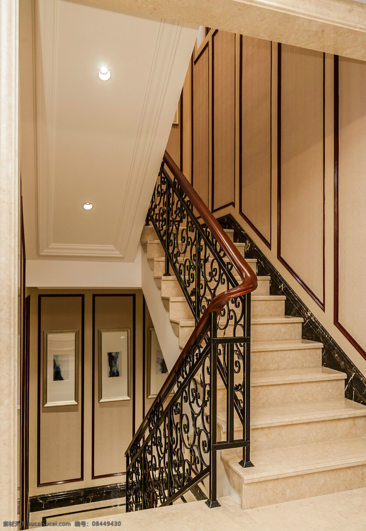 唯美华丽新古典欧式别墅客厅旋转楼梯效果图_齐家网装修效果图