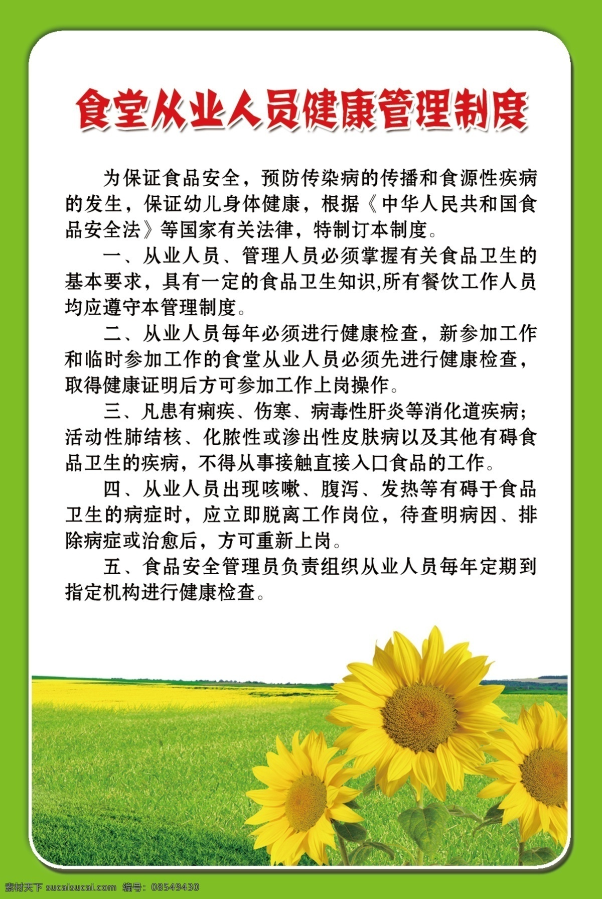 食堂 从业 人员 管理制度 食堂管理制度 食堂展板 向日葵 分层