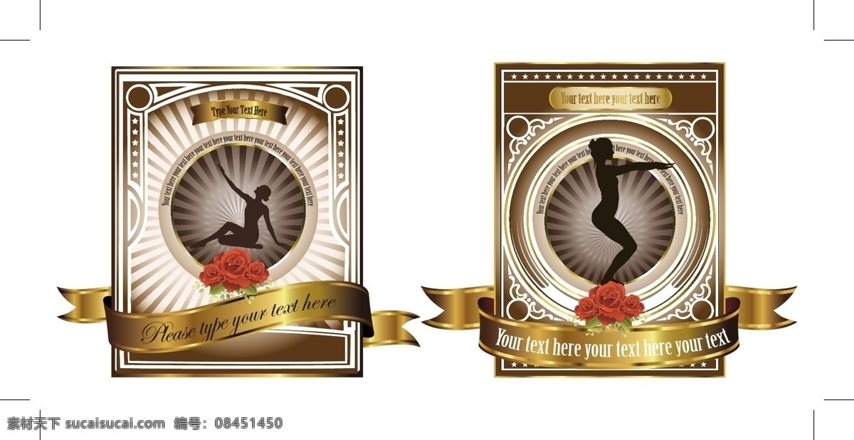 玫瑰花 金色 丝带 金色丝带 banner 矢量素材 玫瑰 白色