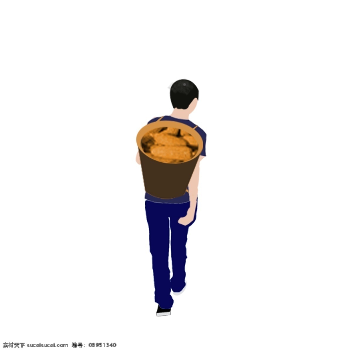 立秋 手绘 秋收 背 背篓 人物 丰收 男生
