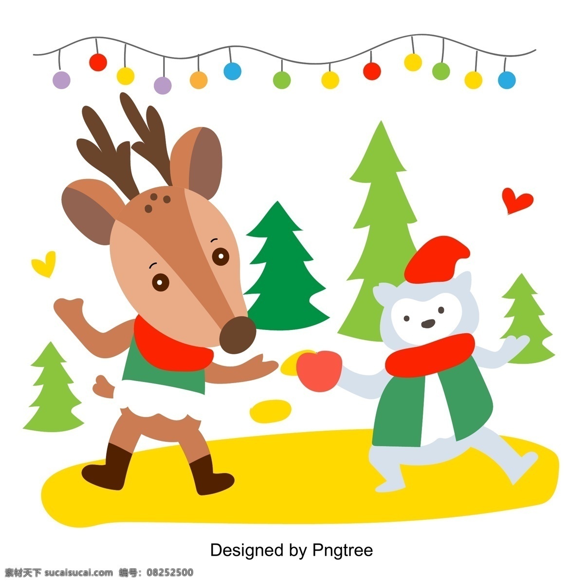圣诞 鹿 舞蹈 艺术 猫 灯 围巾 麋鹿 松树 颜色 圣诞节 帽 圣诞树 平坦