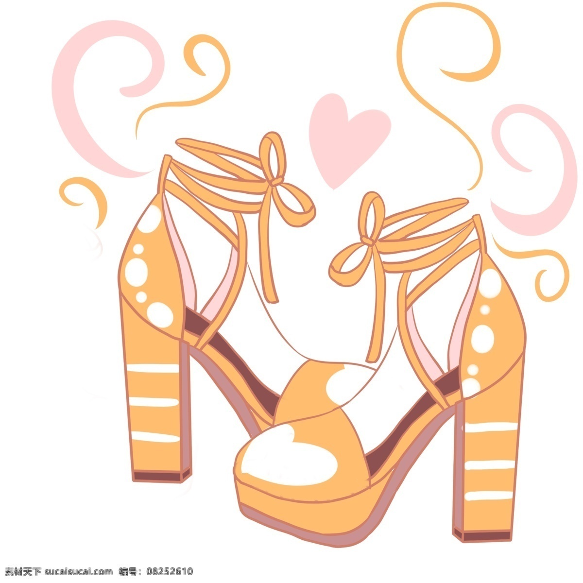 橘 色 高跟鞋 白色 爱心 生机勃勃 充满生气 粉色花蕊 萌萌 可爱设计 创意设计 少女装扮 手绘 小清新