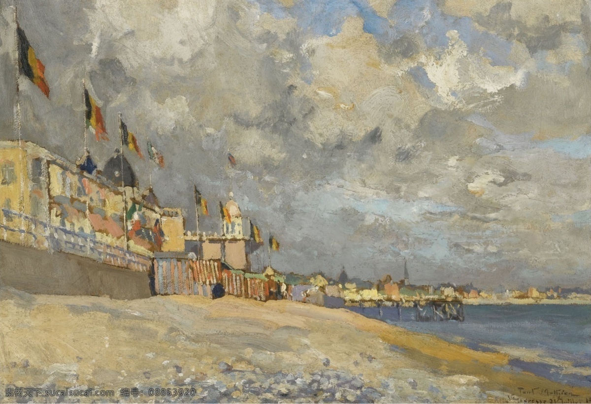 1915 大师 画家 风景画 静物 油画 建筑 装饰画 saintadresse at beach the manthieu paul 人物 高清 西方 国外 现代 家居装饰素材