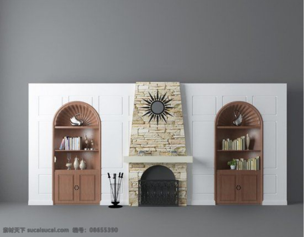 壁炉书橱模型 电视墙 简约 现代 原创 3d 隔断柜 3d设计