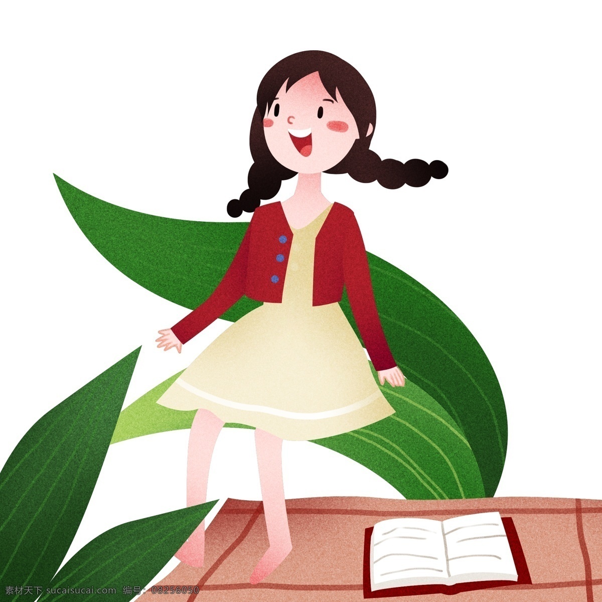 春游 踏青 看书 插画 看书的女孩 卡通插画 春运插画 踏青插画 春游踏青 踏青游玩 高兴的女孩