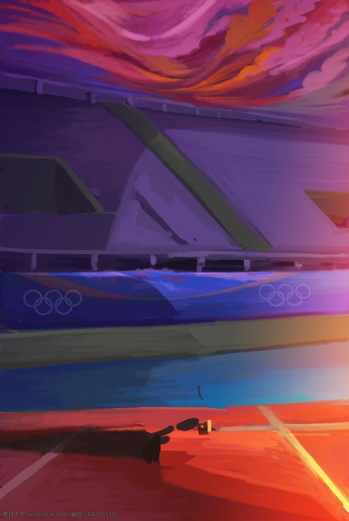 油彩 画室 内 运动场 背景 室内 运动 体育场 运动产所 奥运会背景 油彩画 紫红色