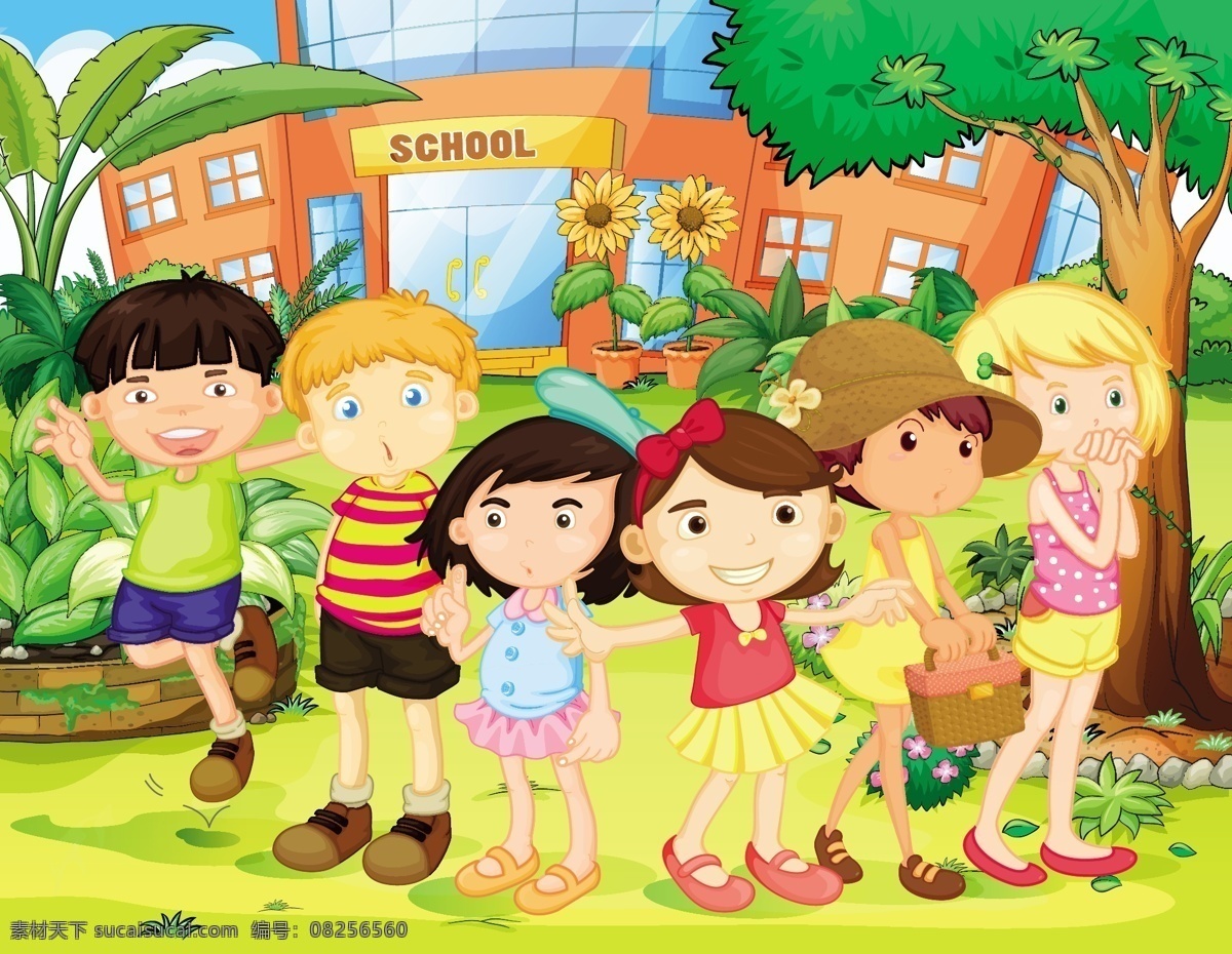 快乐学生插画 孩子 儿童 童年 微笑 快乐 学生 校园 男孩 女孩 幼儿园 教育 插图 剪贴画 开学 新学期 上学 学习 开学素材 卡通设计