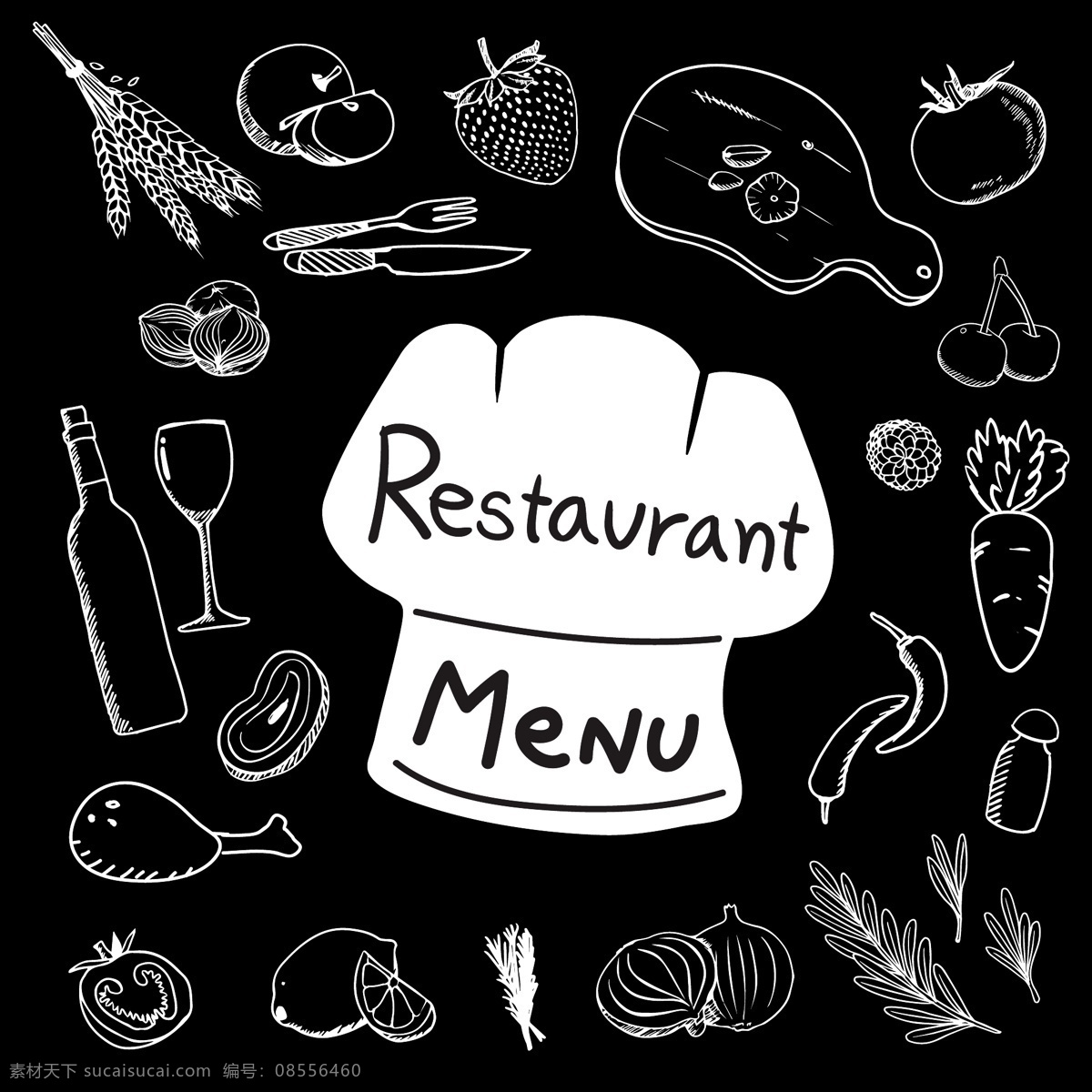 食物 元素 集合 采购产品食物 菜单 手 餐馆 手绘 餐馆菜单 粉笔 食物菜单 菜单餐馆 画 配料 收集