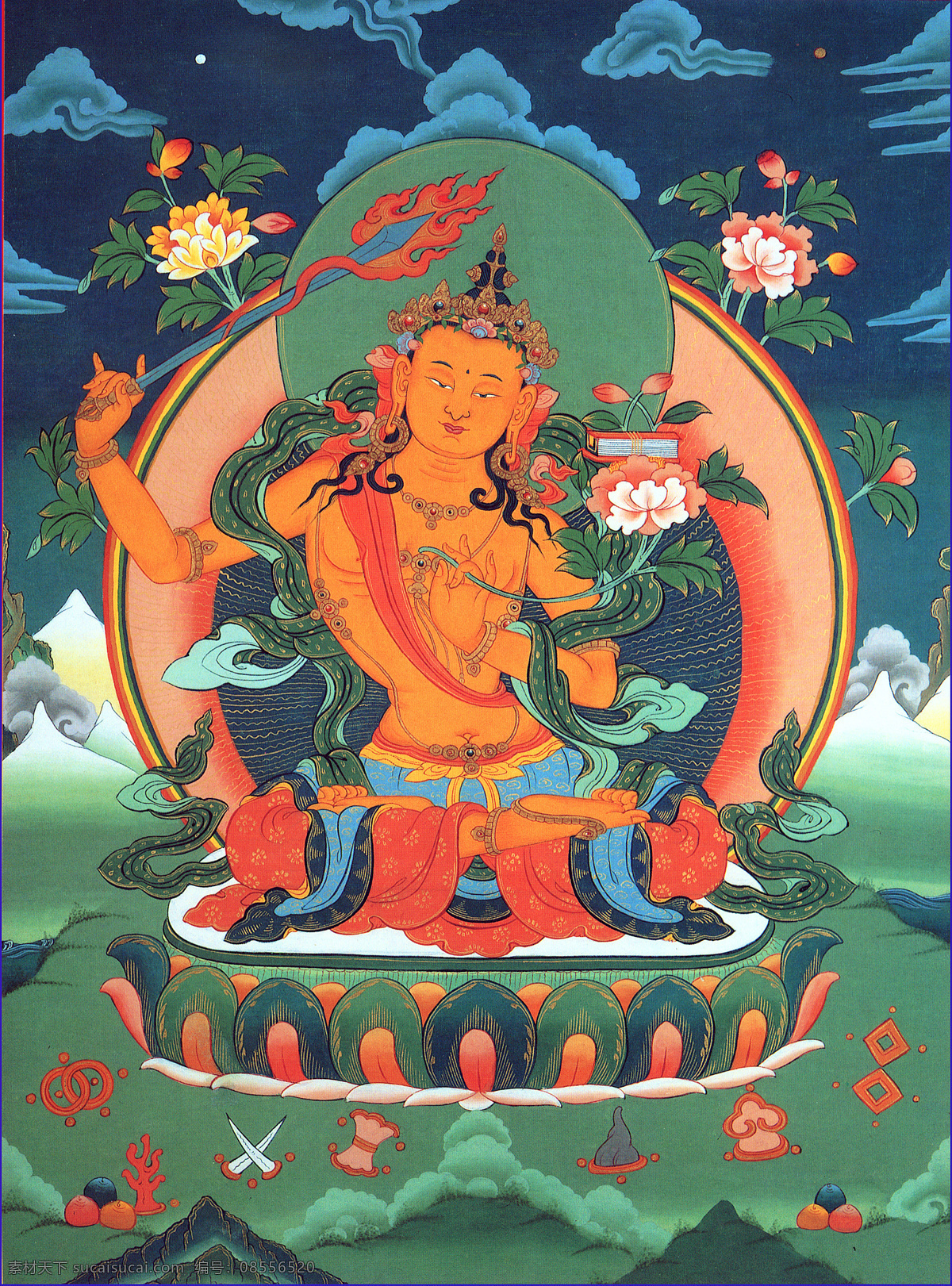 文殊菩萨 佛的世界 唐卡 宗教绘画 美国 波士顿 美术 馆藏 文化艺术 宗教信仰 设计图库