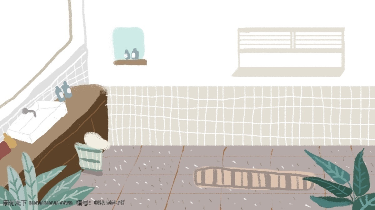 小 清新 浴室 插画 背景 卡通背景 背景图 清新背景 卡通 插画背景 创意 banner 背景设计