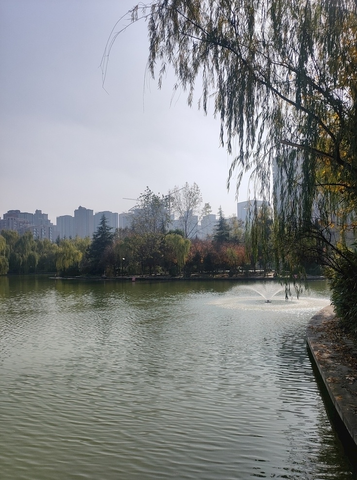 湖水图片 湖水 公园湖水 小喷泉 绿树 倒影 自然景观 自然风景