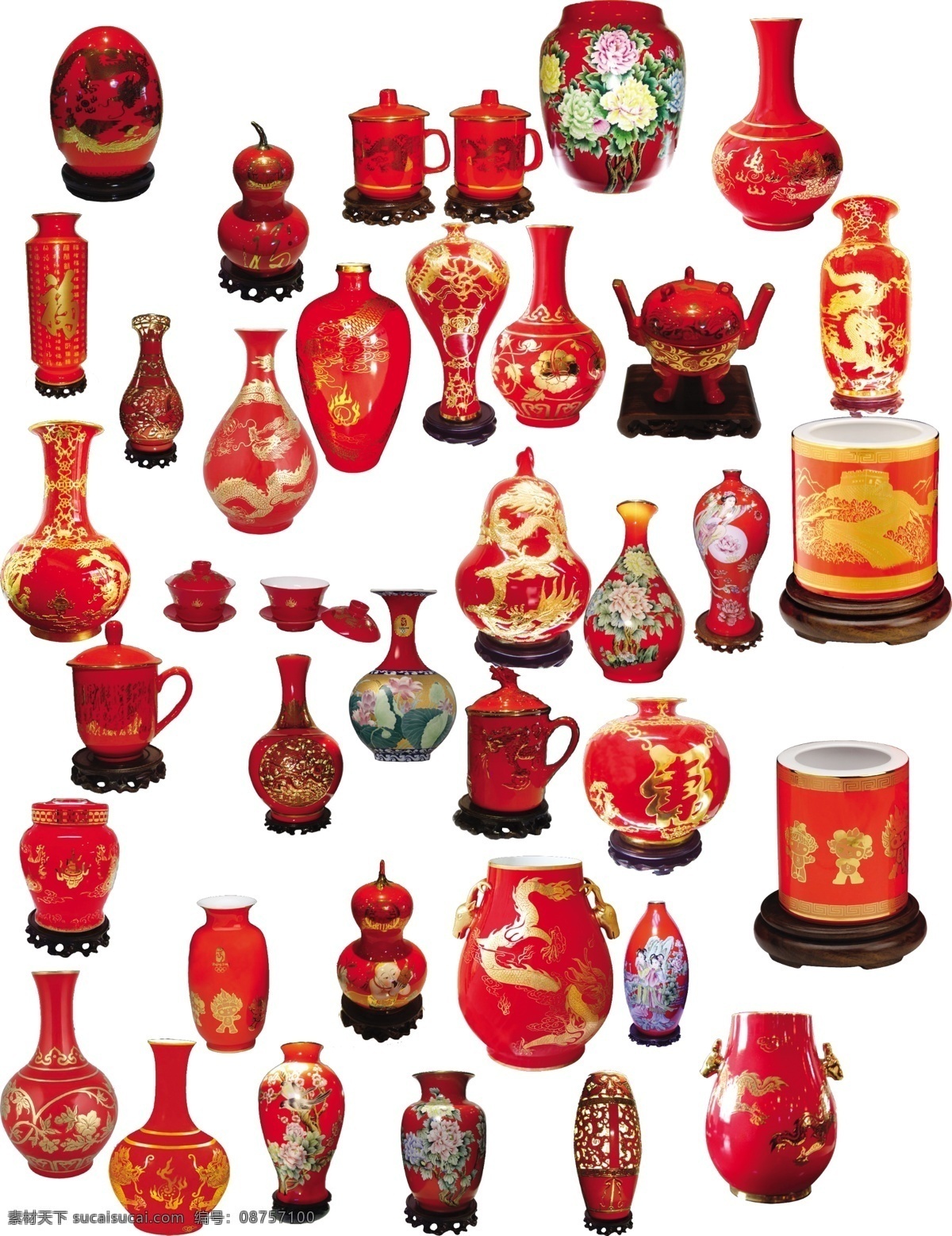红瓷器 中国风 古董 白色
