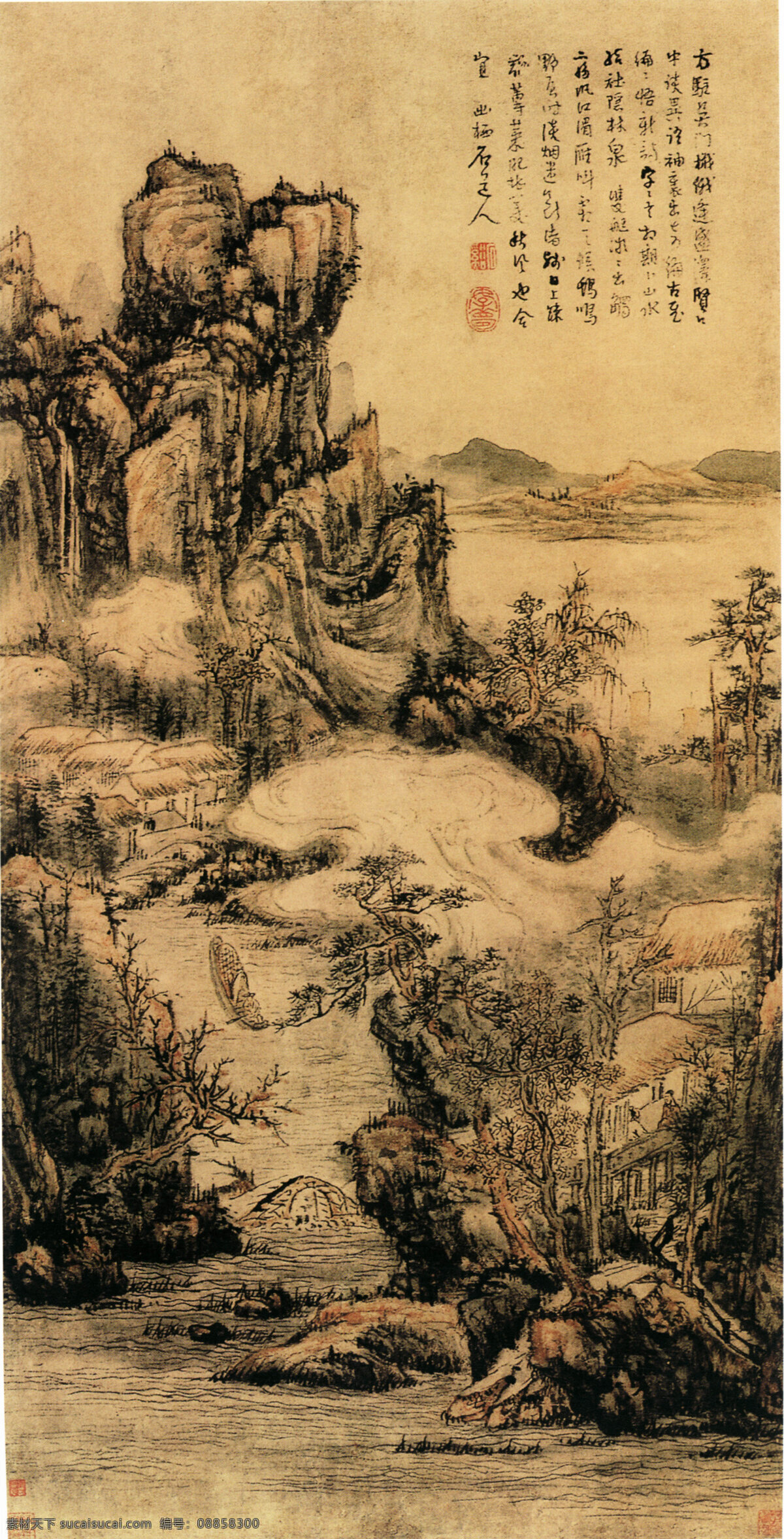 桥梁 国画 风景 古典 古画 绘画 山水 中国画 中华传世国画 中国画艺术 山水画 书法 家居装饰素材 室内装饰用图