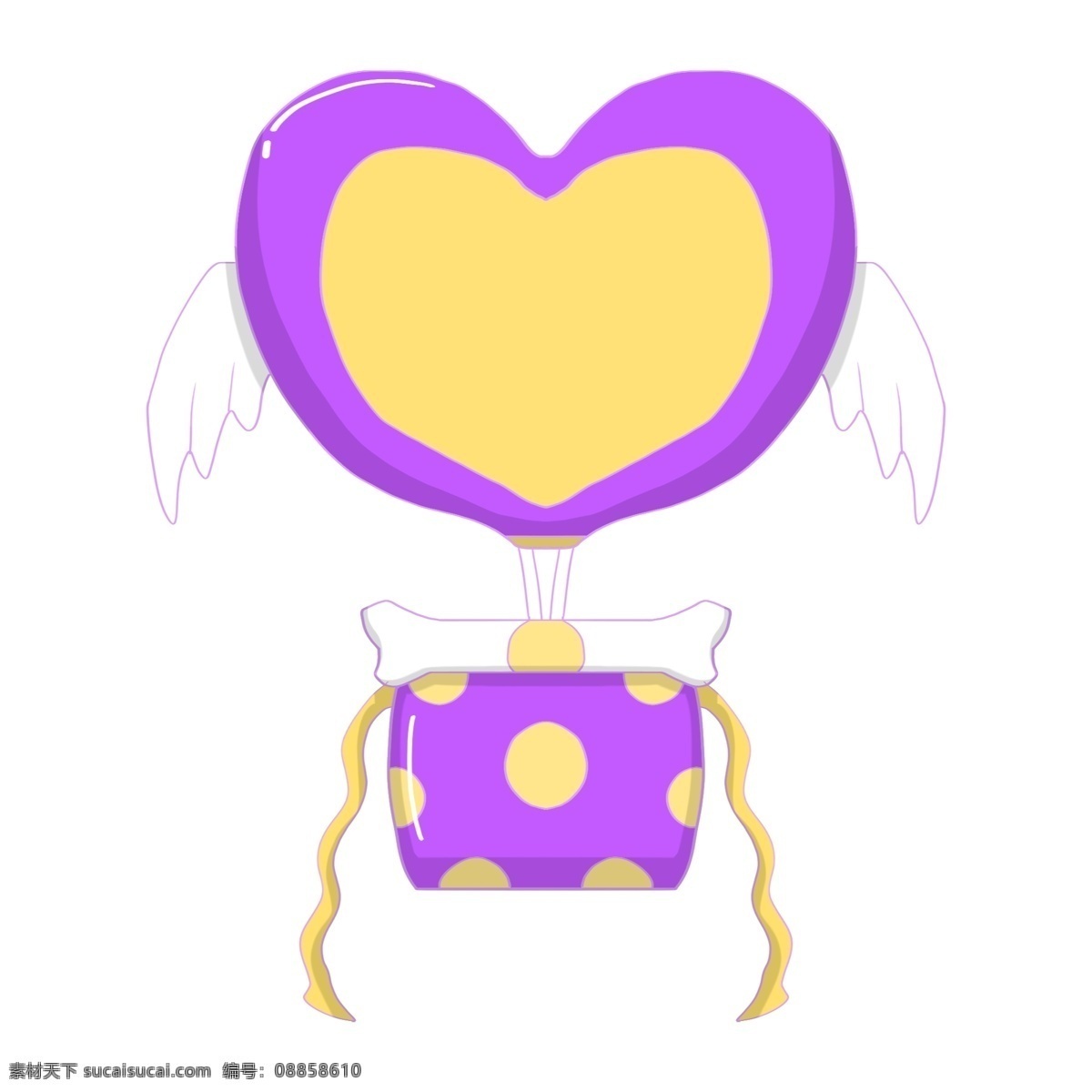 桃 心 气球 礼物 插画 黄色的蝴蝶结 蝴蝶结装饰 手绘气球礼物 卡通气球礼物 紫色 桃心气球礼物 漂亮