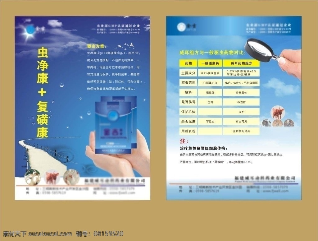 单页 宣传页 兽药 兽药单页 兽药包装 放大镜 手 双手托 双手 dm宣传单 矢量