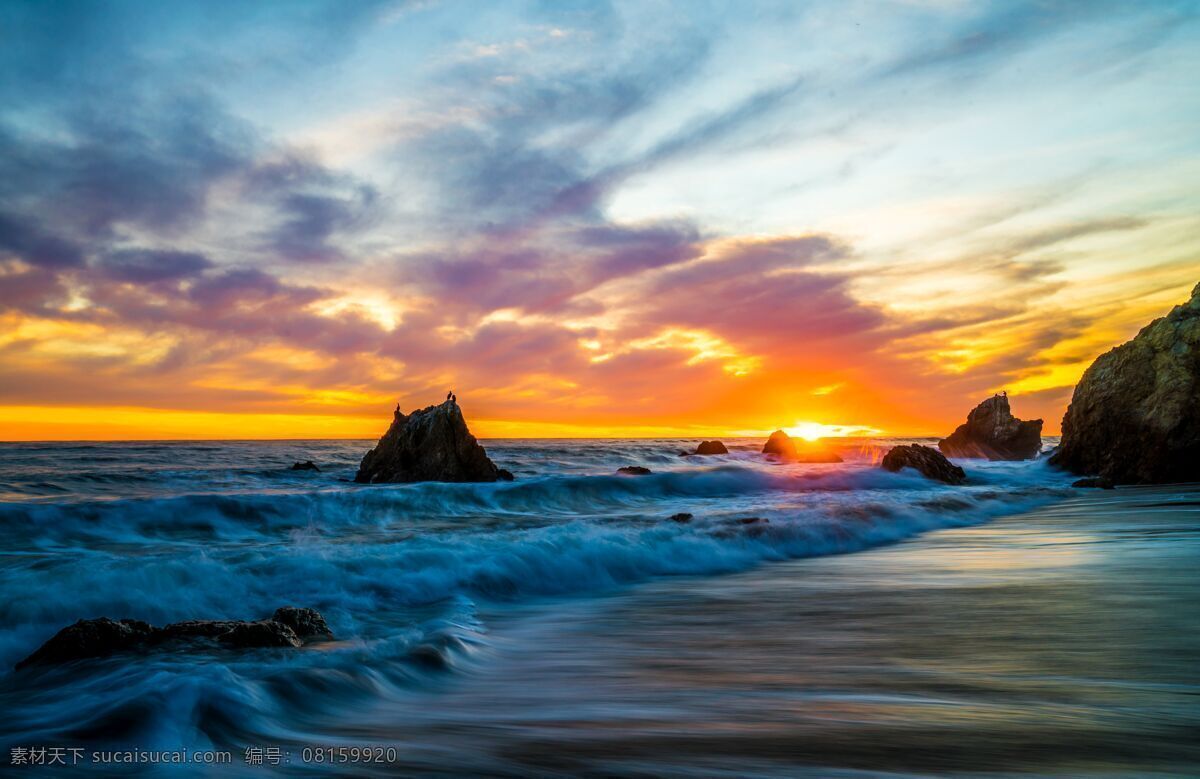 美国海岸 日出 日落 波浪 天空 峭壁 马里布 自然 自然风光 自然景观 自然风景
