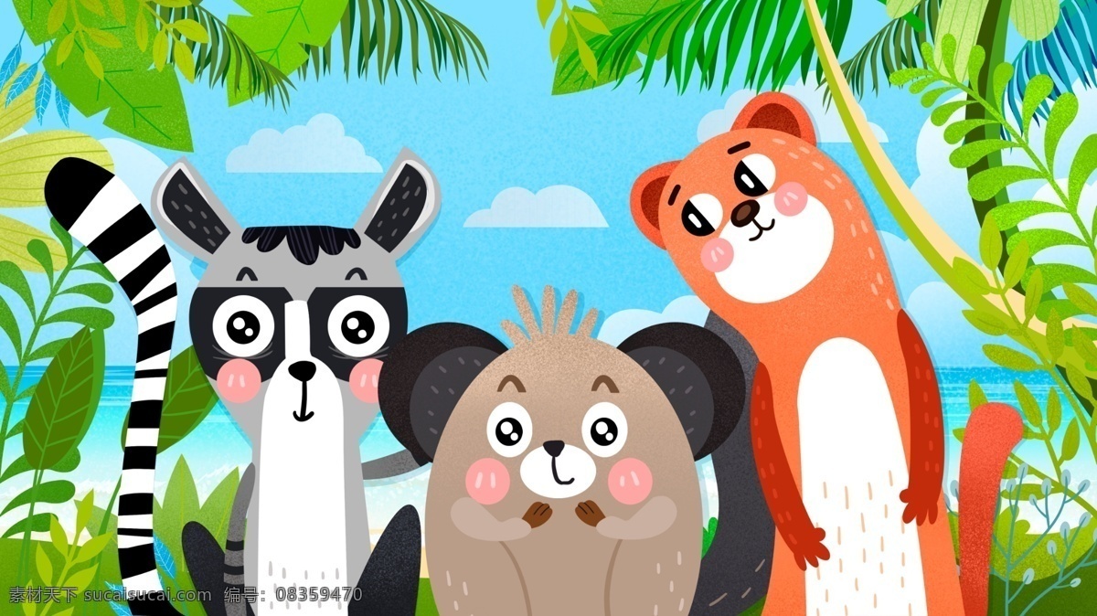 可爱 萌 系 森林 动物 插画 自然 装饰画 小动物 萌宠 小老鼠 儿童房装饰