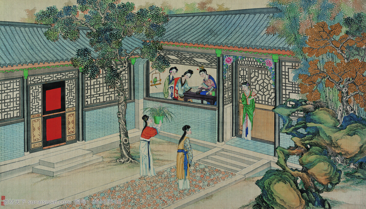 红楼梦 高清 工笔画 场景 文化艺术 绘画书法