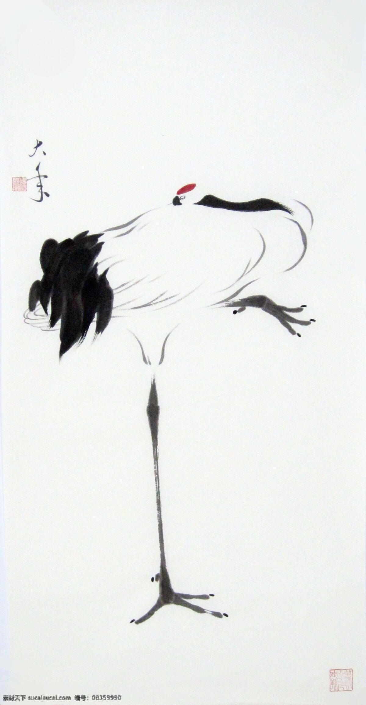 鹤 国画 梁大年 丹顶鹤 仙鹤 日本鹤 japanese crane 丹青 书画 文人画 梁克民 一风山人花鸟 水墨 双逸斋 写意 美术 风 山人 梁 大年 中国画 绘画书法 文化艺术
