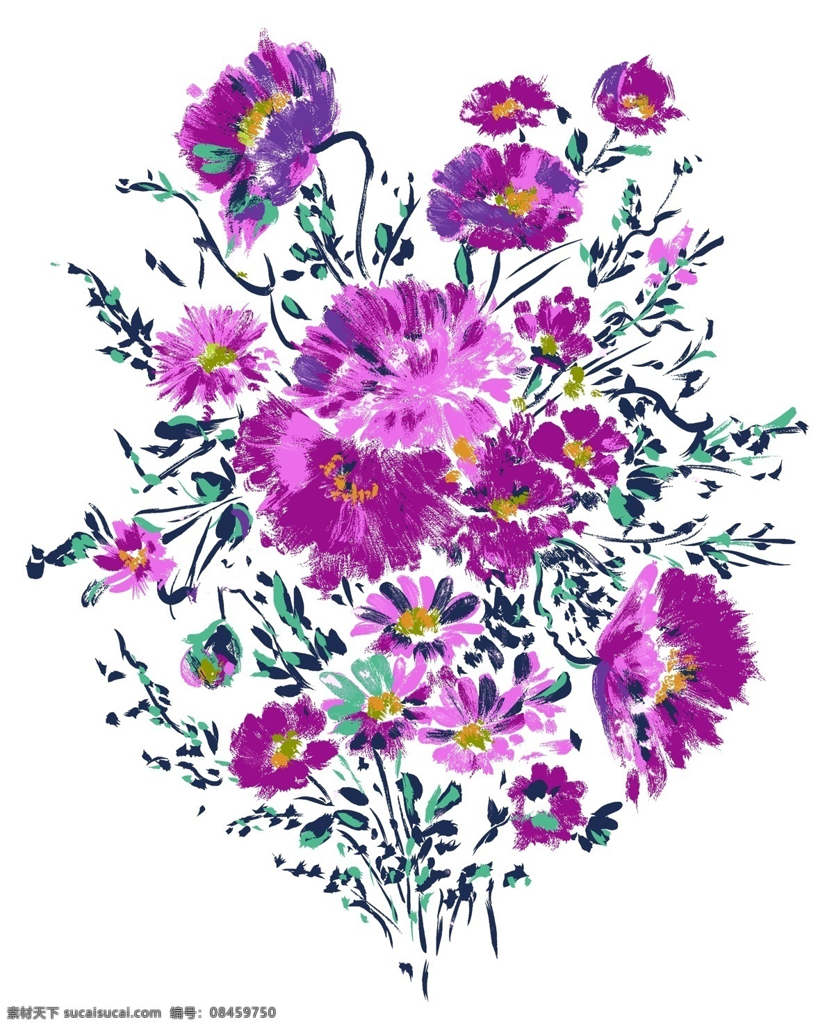 彩绘花草 韩式花纹 psd0732 设计素材 花草主题 装饰图案 psd源文件 白色