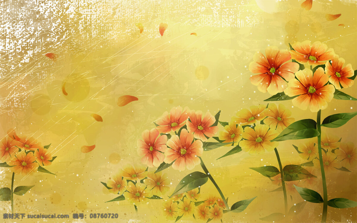 小 红花 清新 淡雅 花卉 背景 高清图 绿叶 小红花 蜡黄 背景图片